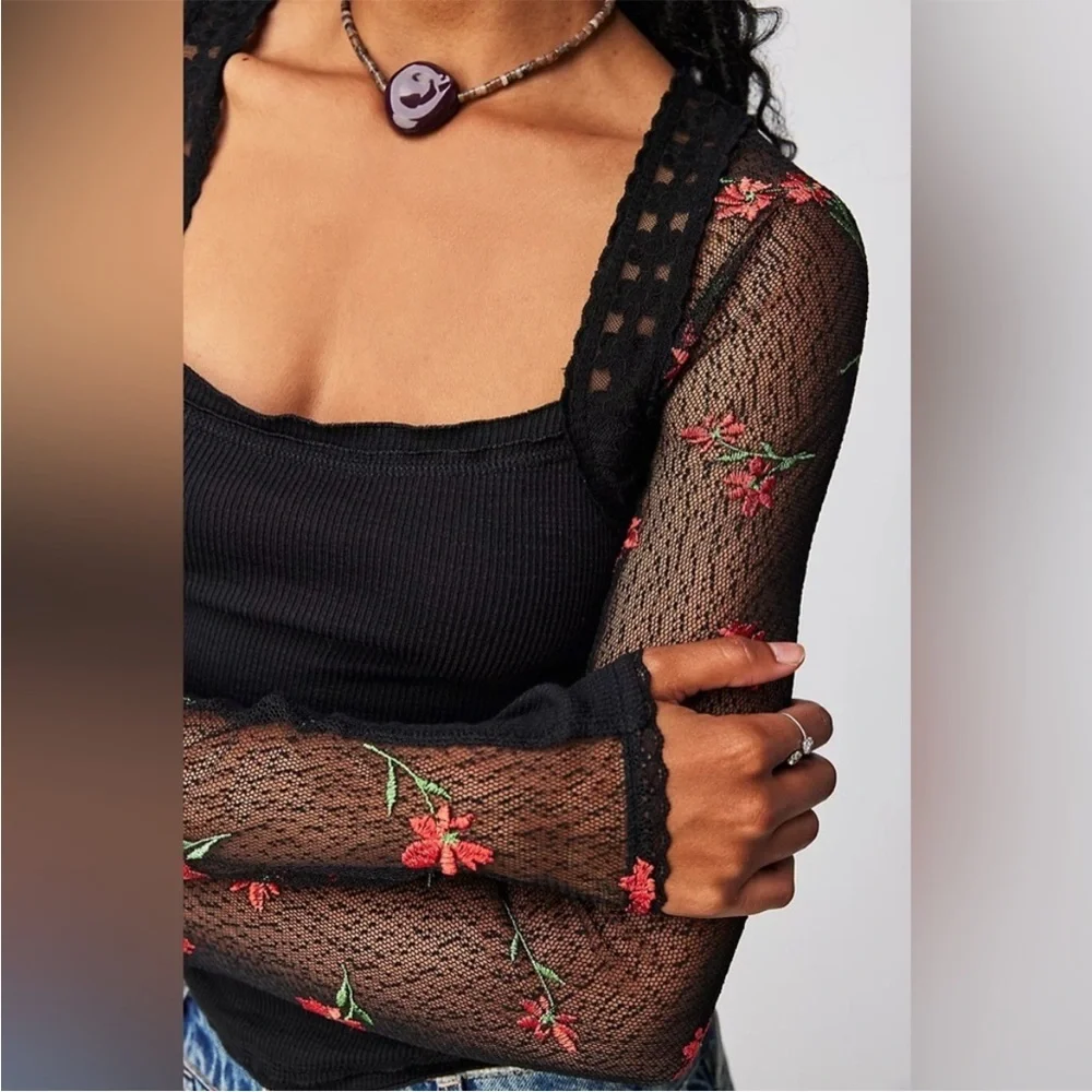 Free People Jolie Top Black and Red S